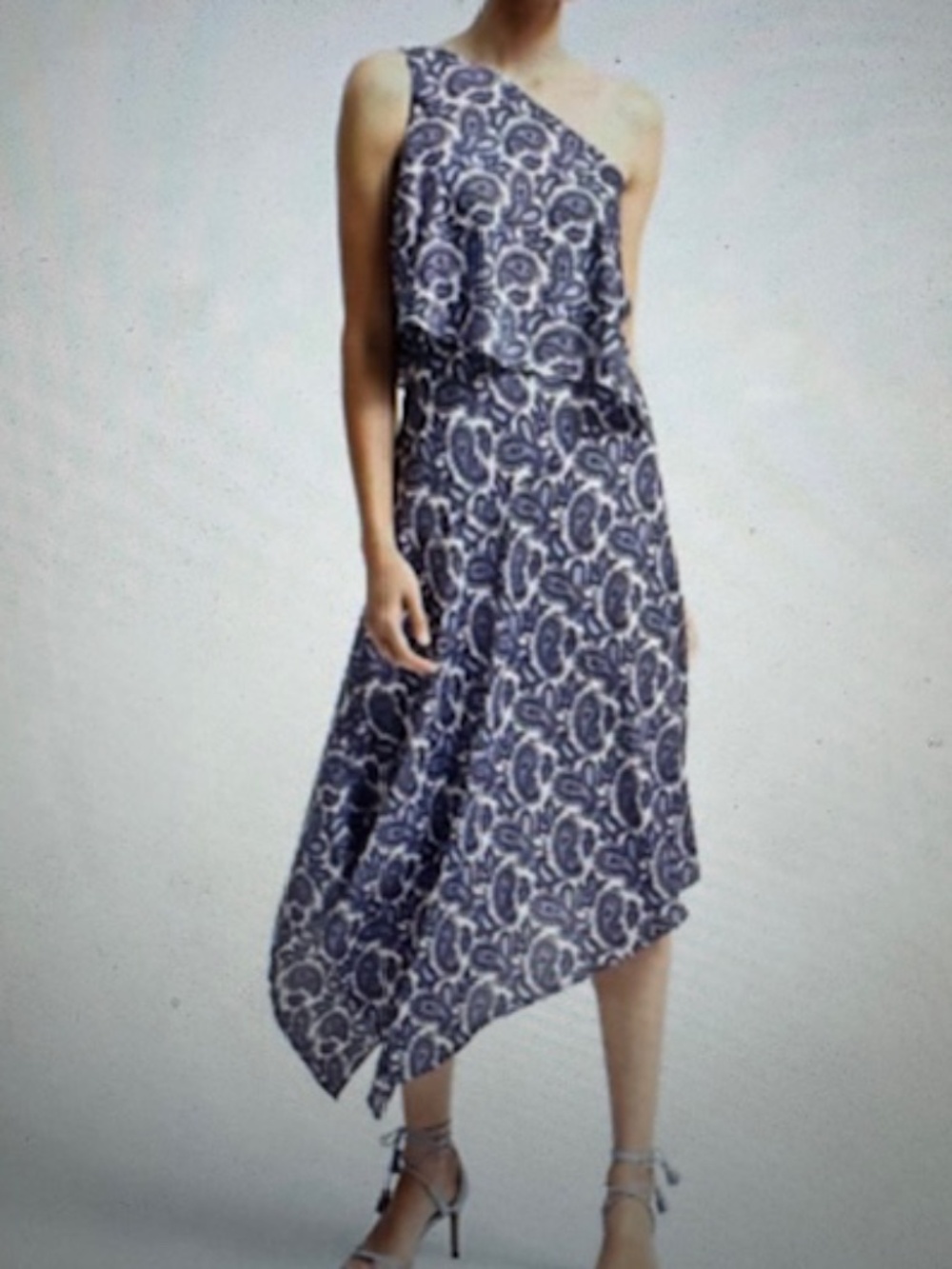 Worn ONCE!  EUC Blue Paisley One-Shoulder Dress from Banana Republic, Size 6